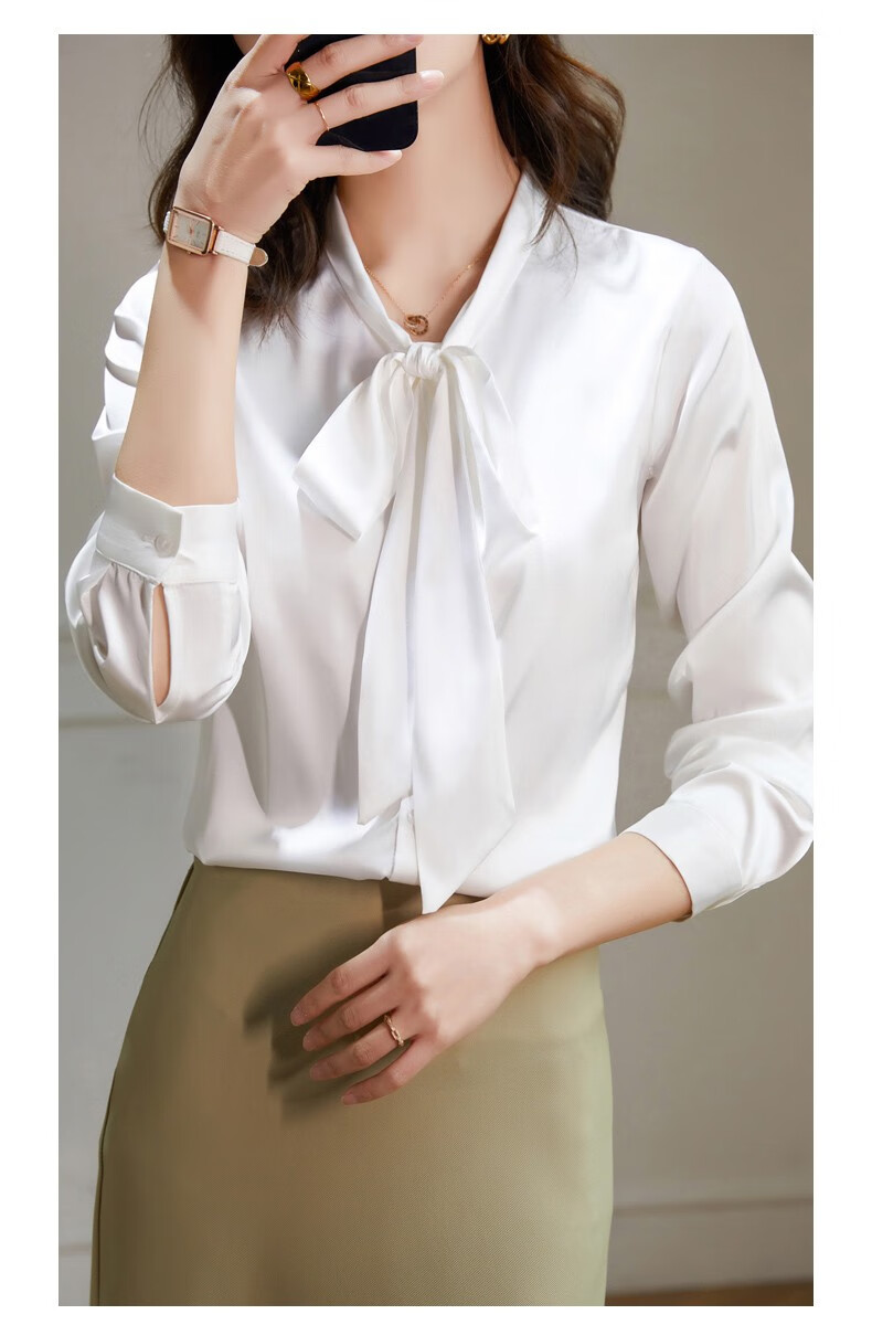 苏若兰飘带娃娃领丝质衬衣女春夏新款女士缎面衬衫柔软光滑高级感透气