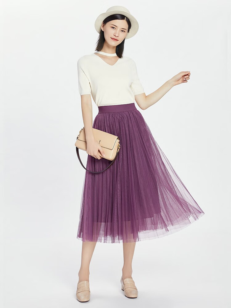 哥弟女装2020夏季新款松紧腰中长款百褶半身裙a200104 咖 xl(5码)