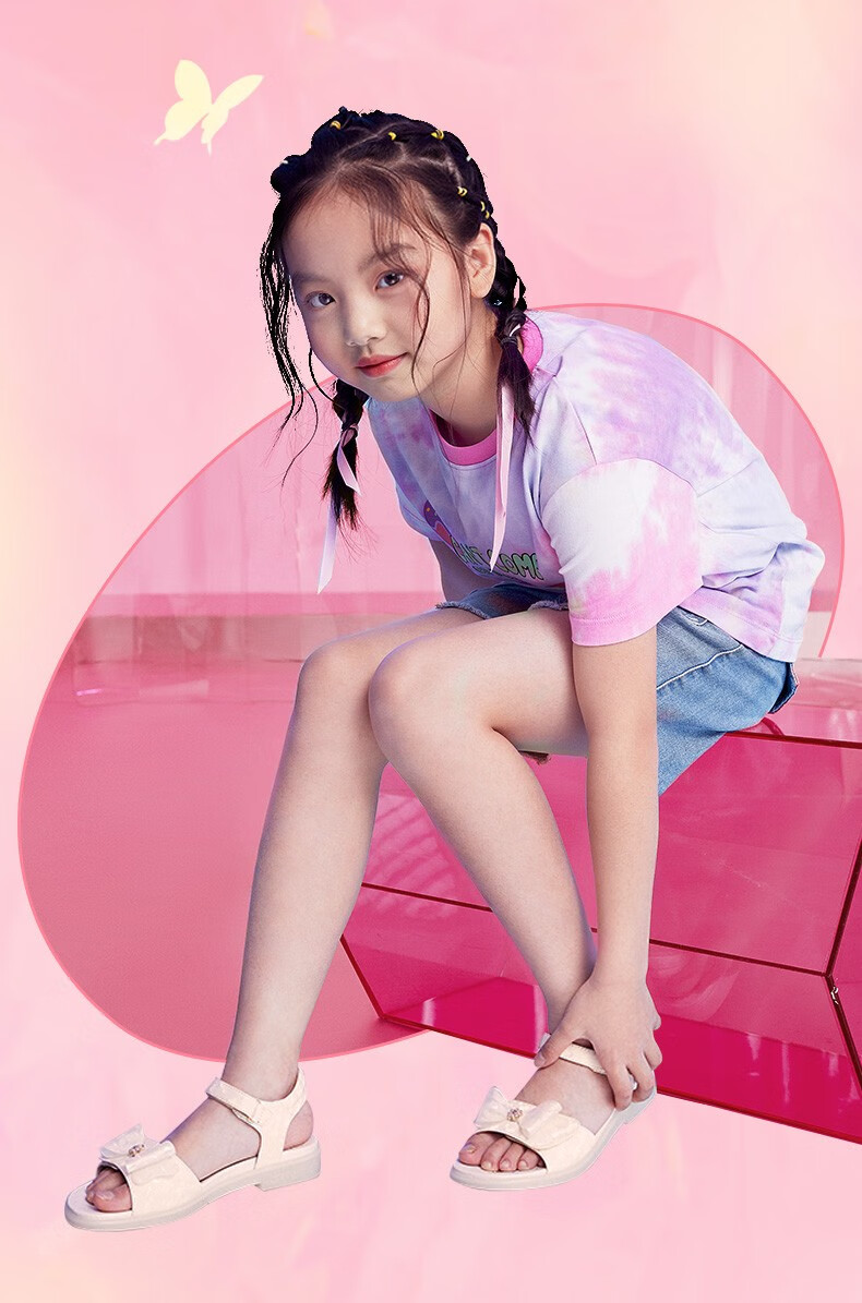 drkong江博士女童凉鞋夏款公主风礼仪鞋2022潮流便捷大童鞋浅杏33码