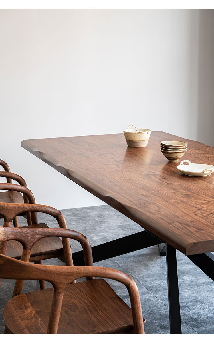 隐山愫木 北欧意实木会议桌日式长方形加厚饭桌北美黑胡桃全实木大板