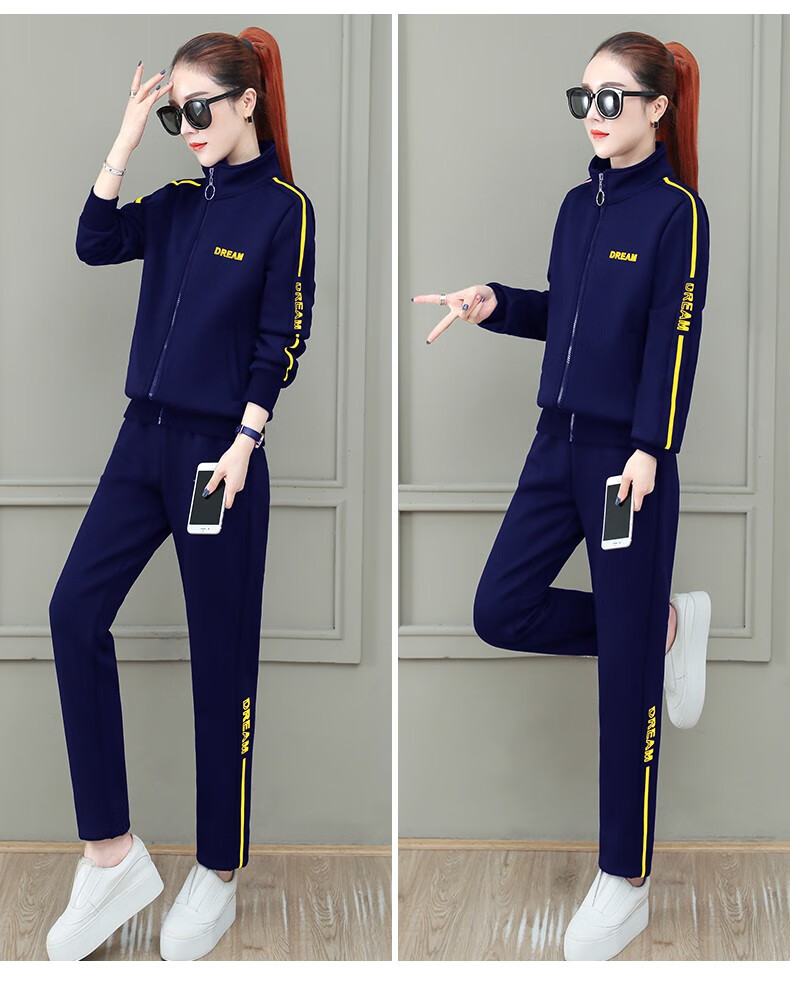 品牌运动套装女秋冬款2020新款高端棉质加绒加厚运动服休闲套装女时尚