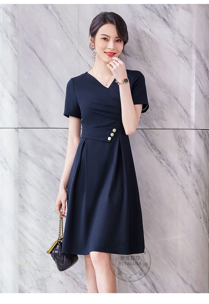 伊雅露莎职业装女装连衣裙短袖夏季新款时尚休闲中长款裙子面试工作服