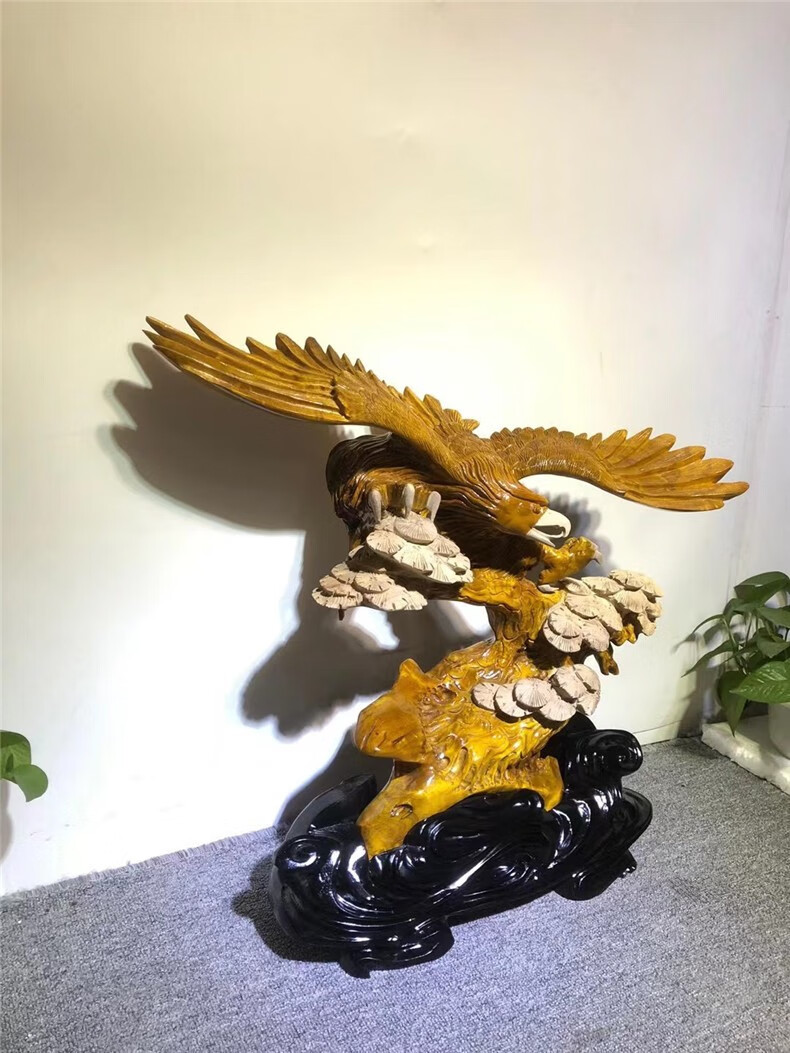 大展宏图雄鹰展翅家居客厅办公室摆件工艺品小叶桢楠水波纹手工雕刻