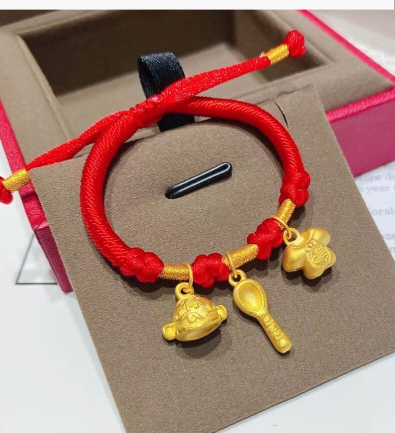 周鼎生珠宝婴儿宝宝满月金饰手链小孩礼物吉祥三宝黄金转运珠女本命年