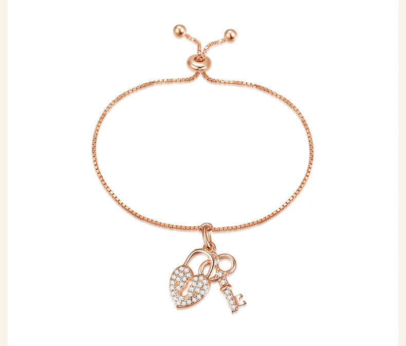 follifollie芙丽芙丽简约甜美手链心形锁钥造型潮流轻奢闺蜜手镯3b17s