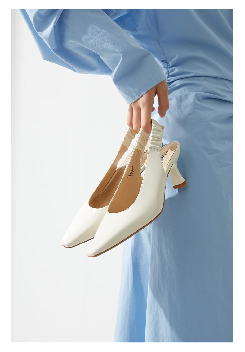 73hours女鞋优雅酒杯跟单鞋高跟后空凉鞋心动和弦2022春款米白色38