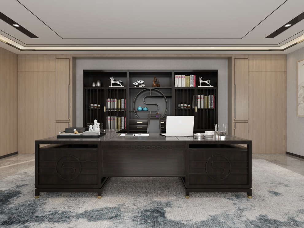 壹设新中式老板办公室实木办公桌组合中式总裁桌总经理办公室简约大