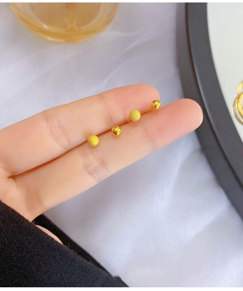 老凤凰黄金耳钉女小金豆豆磨砂款u型弯钩耳饰999足金耳环年轻人生日