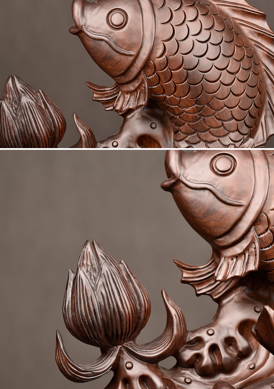 御木轩黑檀木雕莲年有余鲤鱼摆件实木招财工艺品家居客厅装饰品年年有