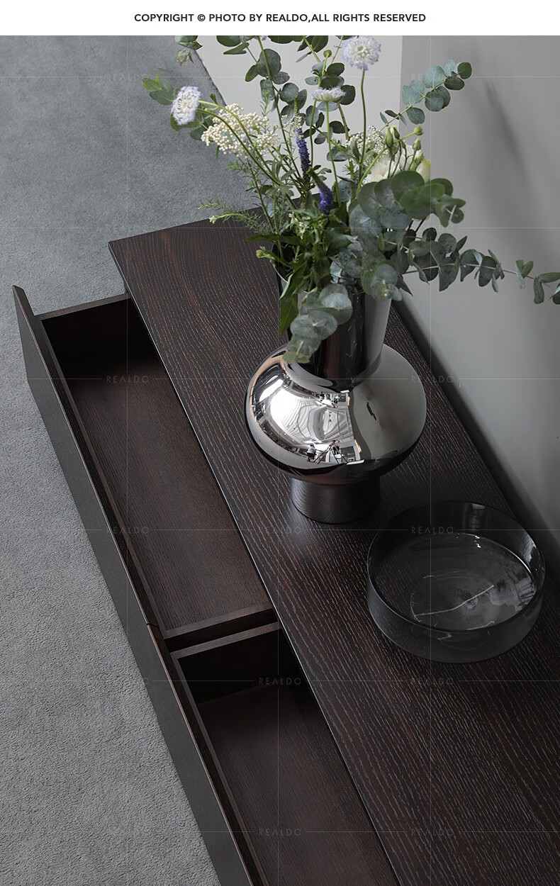 瑞都 意式轻奢烟熏木电视柜茶几组合简约现代客厅小户型电视机柜 黑色