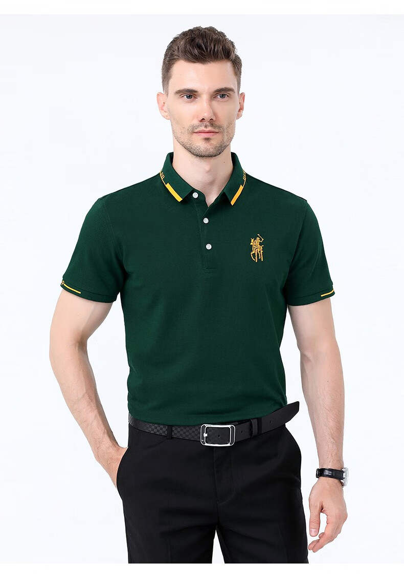 polo轻奢男装保罗官方t恤男商务休闲男士宽松翻领马球polo衫8817黑色