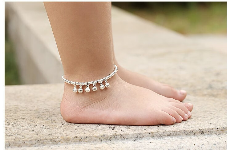 【精选时尚】huayin宝宝纯银脚链s925银珠小铃铛 可爱男女款小孩儿童