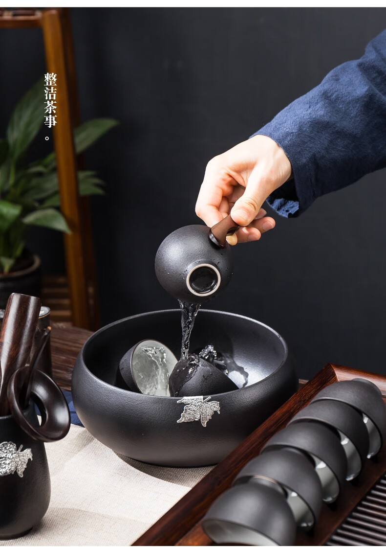 茶具茶盘茶杯陶瓷盖碗泡茶壶海整套礼盒 明典素然壶-14头 礼盒包装