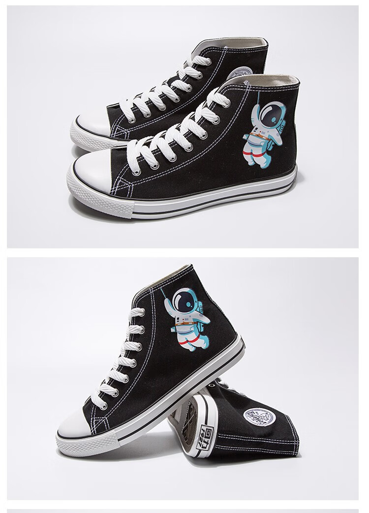 星球宇航员帆布鞋情侣爆改nasa高帮手绘女士涂鸦帆布鞋板鞋男鞋子潮