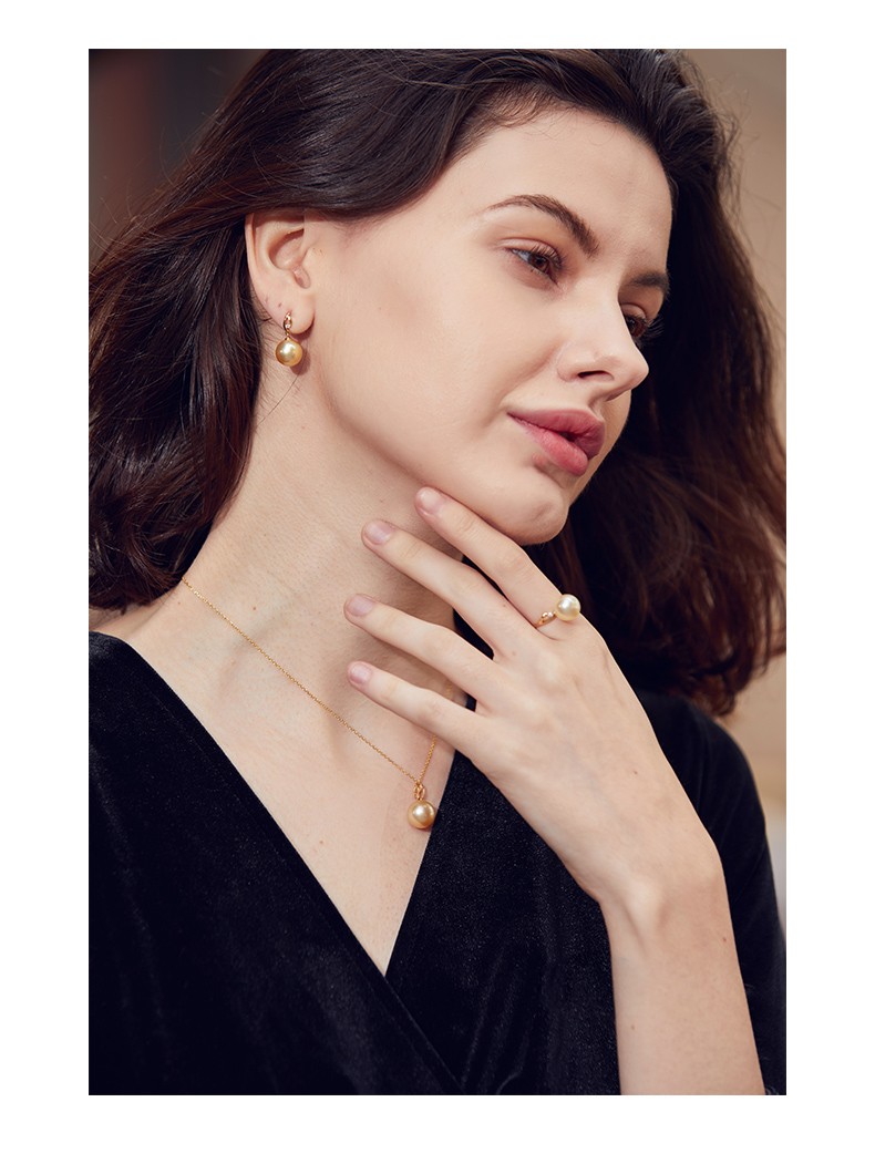 黛米珠宝南洋金珍珠耳环珍珠耳钉正圆大颗粒海水珍珠耳饰18k金钻石女