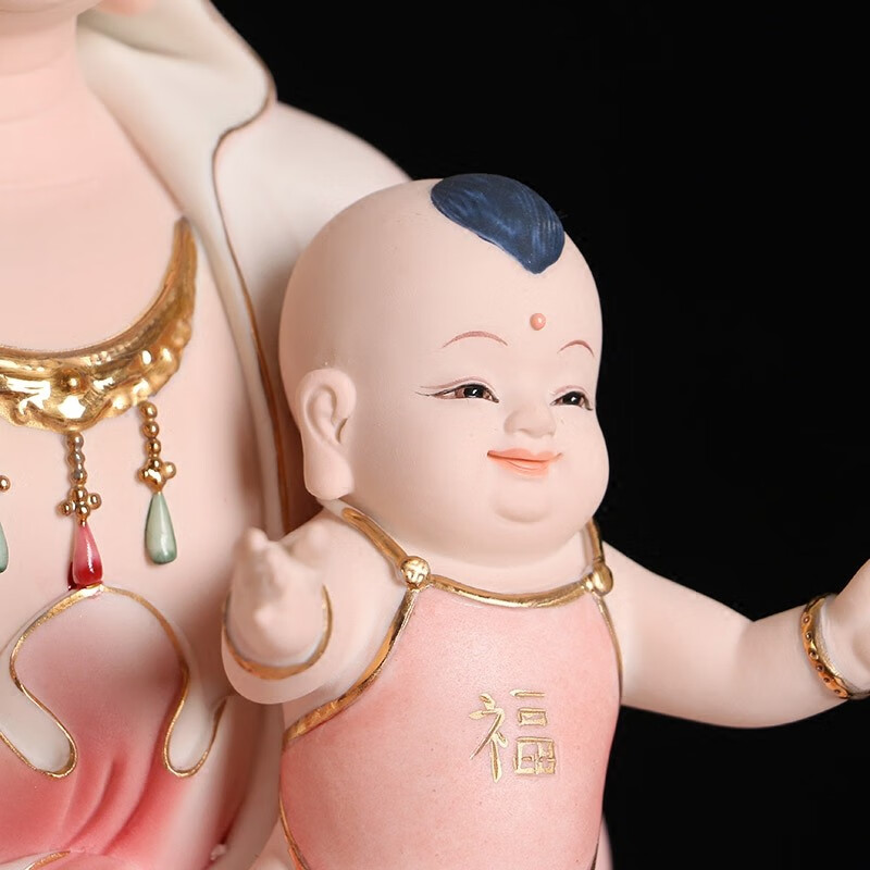 德化瓷白瓷陶瓷抱子观音佛像客厅摆件摆件家用童子菩萨婚礼工艺礼品16