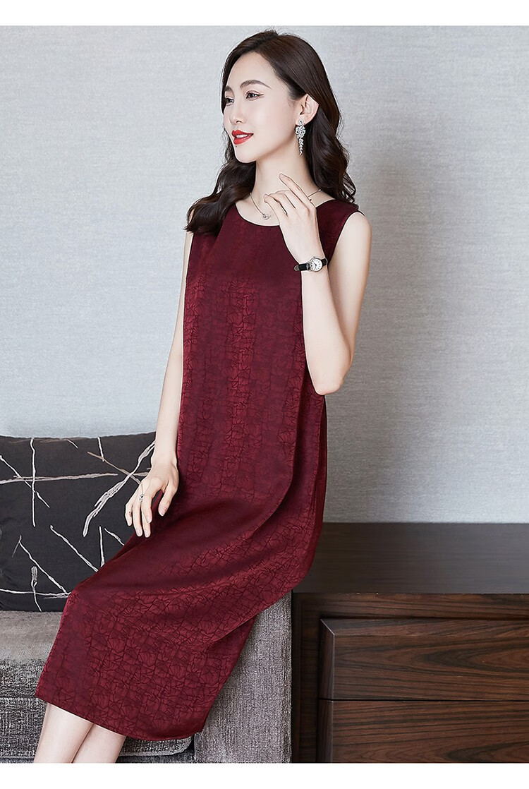 吊带真丝连衣裙女100桑蚕丝中年女士夏季纯色背心中长裙子妈妈女装