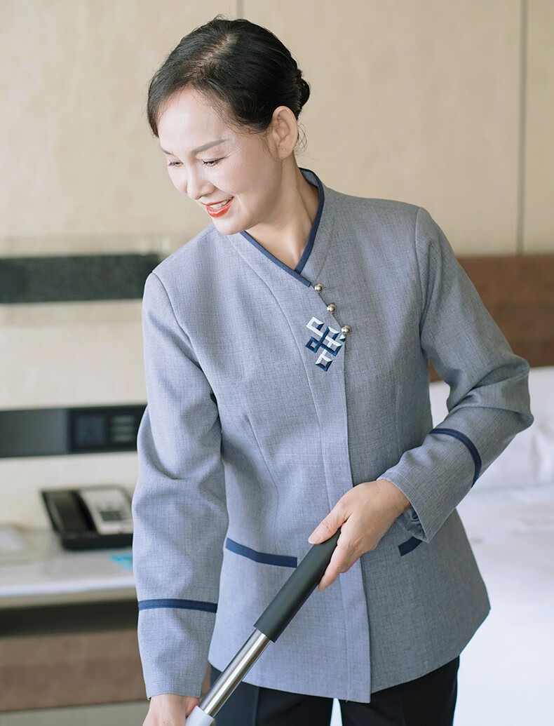 万嘉宜莱 五星高档酒店保洁员工作服长袖套装 餐饮饭店客房大码阿姨