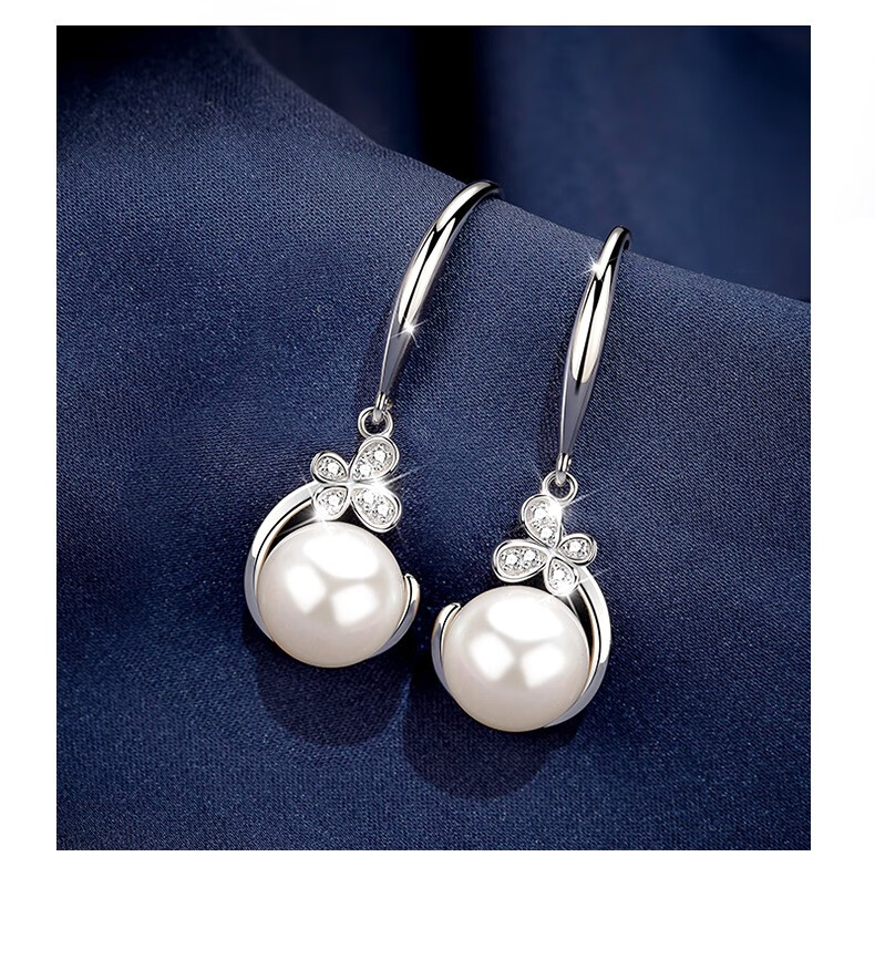 溪润银珍珠耳环女妈妈时尚简约气质925银耳钉天然淡水真珍珠银耳坠女