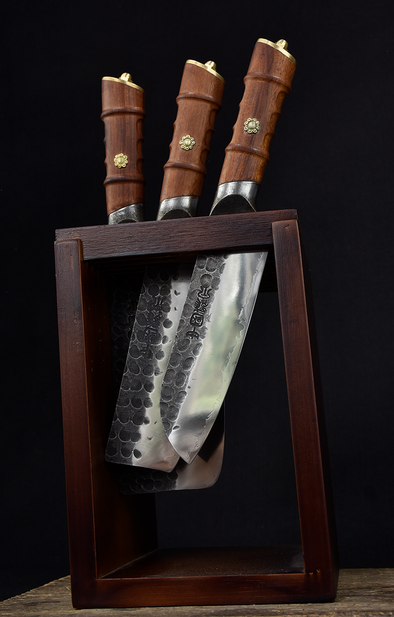 龙泉庖丁匠整套菜刀三件套装厨房切菜刀传统手工夹钢锻打高碳钢厨师刀