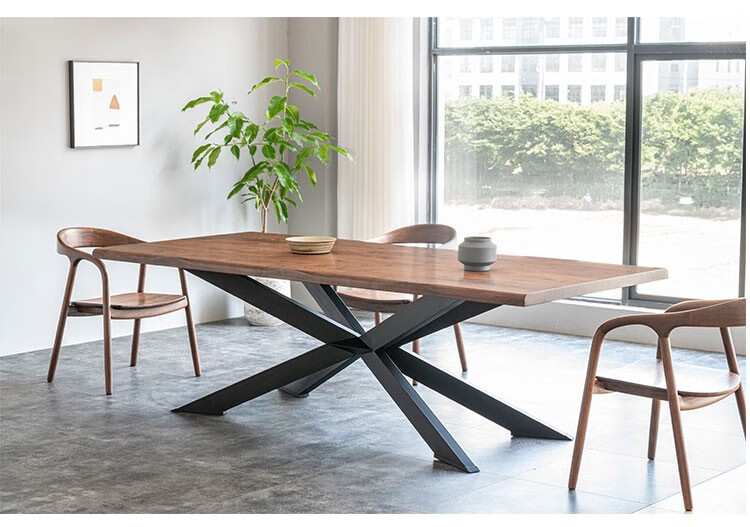 隐山愫木 北欧意实木会议桌日式长方形加厚饭桌北美黑胡桃全实木大板