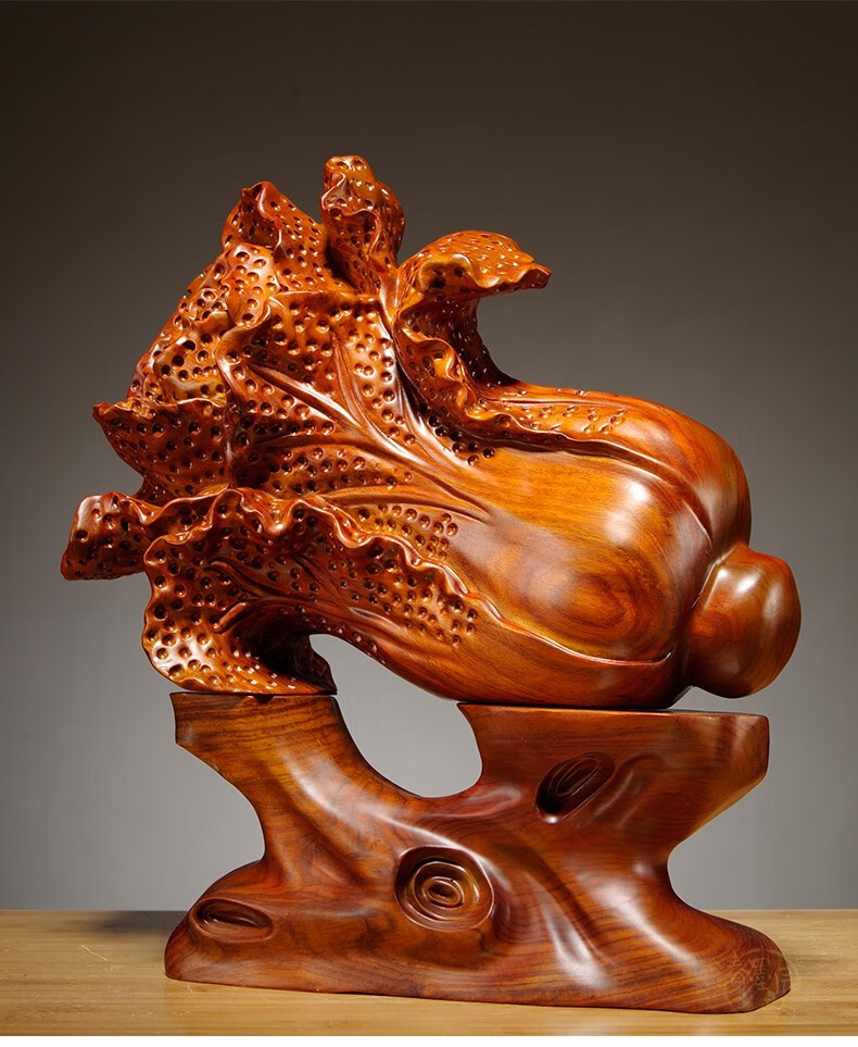 春墨辰韵花梨木雕白菜摆件客厅玄关家居雕刻装饰品店铺开业乔迁送礼品