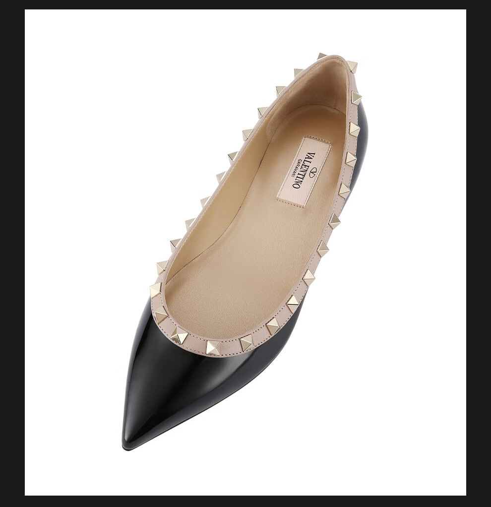 valentino 华伦天奴 22春夏奢品女士亮面铆钉平底鞋 xw2s0403vnw 黑色