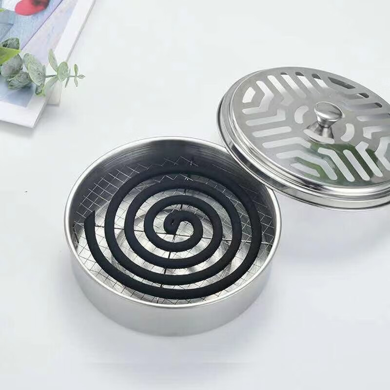 蚊香盘盒不锈钢带盖防火家用户外蚊香盘接灰蚊香盒蚊香架子蚊香神器