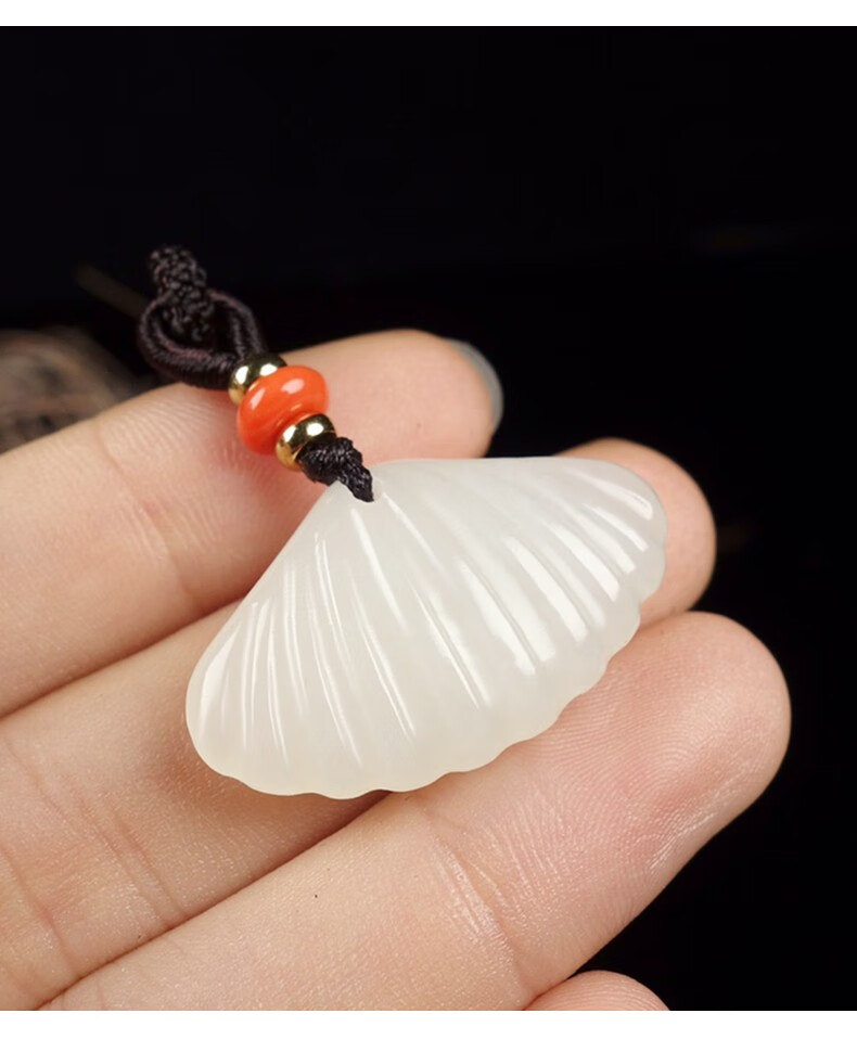 芊乔珠宝和田白玉羊脂白玉贝壳吊坠男女玉石项链辈辈有福玉坠挂件如意