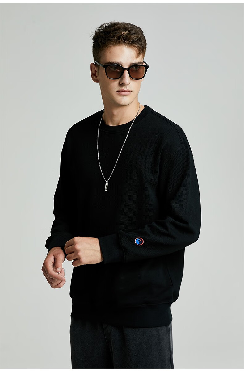 伦达瑞尔(lendaryer) 370克重磅刺绣卫衣男春秋季欧美宽松圆领套头