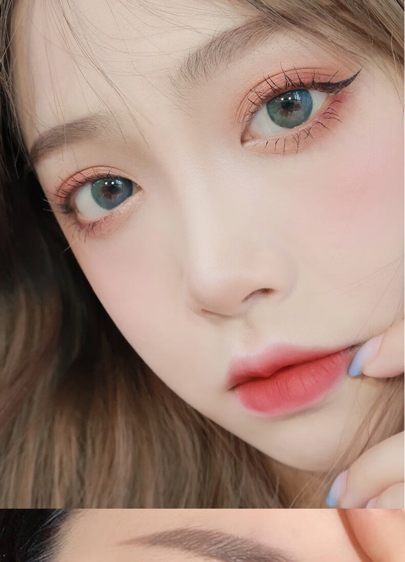 hangee小地球美瞳年抛女2片装小直径蓝绿色略微扩瞳混血142mm显白减龄