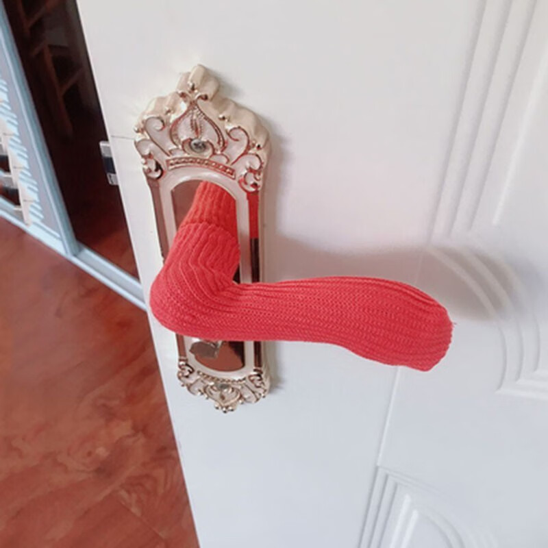 冬季门把手护套可爱防盗门大房门拉手毛线保护套子绒布艺门把手保护套