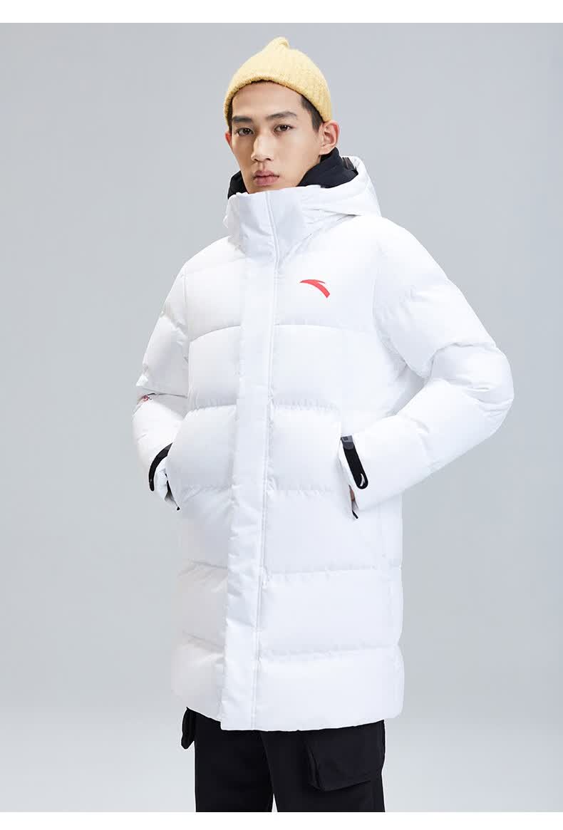 安踏羽绒服男2021秋冬新款中长款保暖连帽设计运动羽绒外套男士国家队