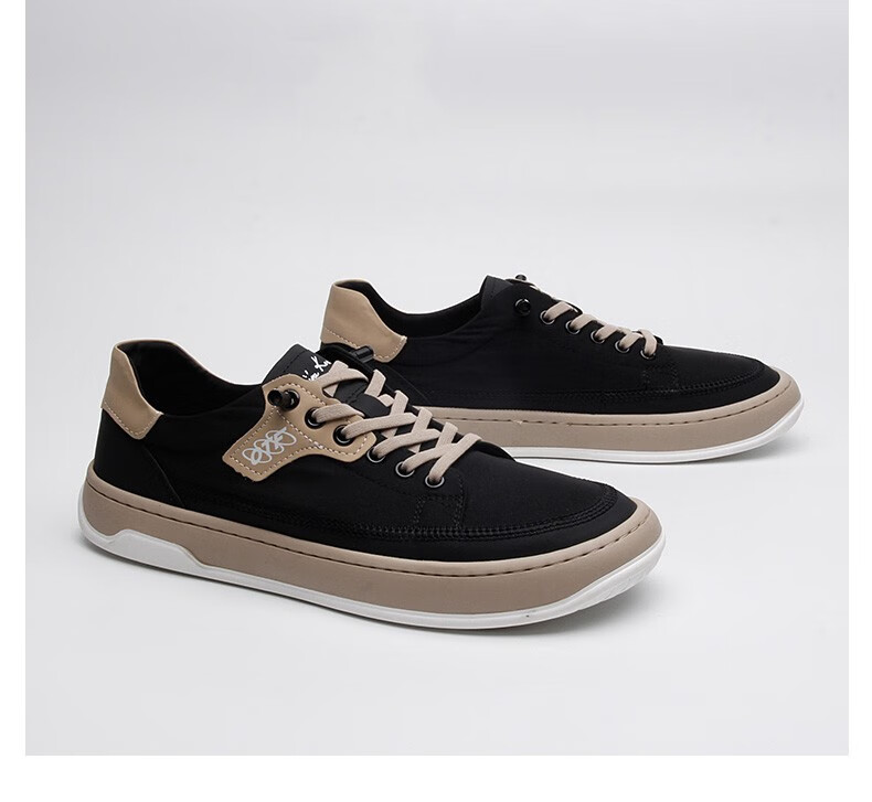 hangten欢腾帆布鞋男夏季新款透气舒适软底板鞋潮流百搭男鞋黑色40