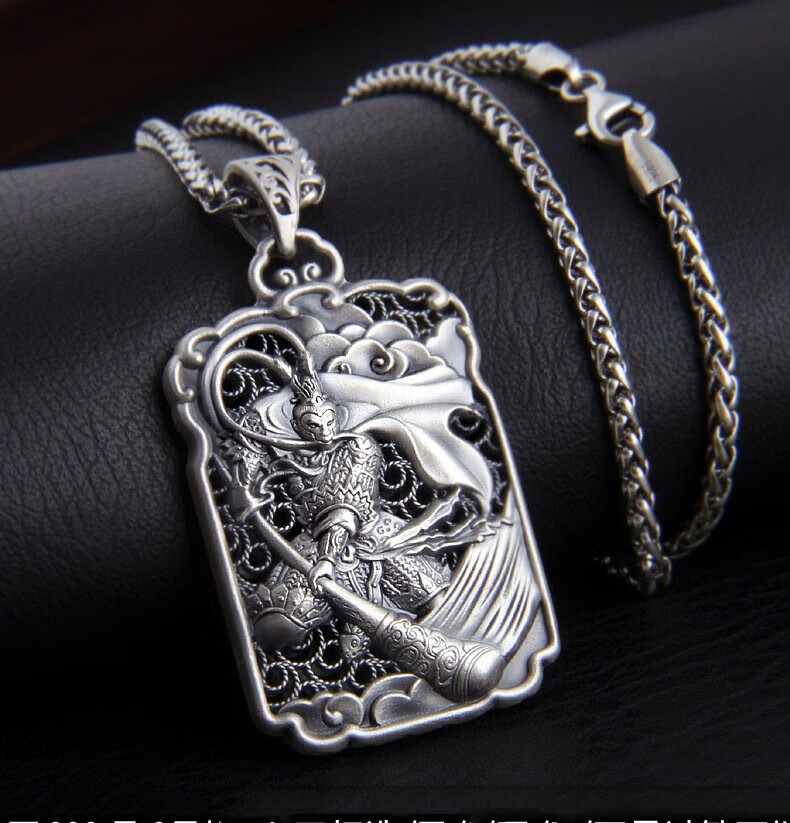 s999足银齐天大圣孙悟空斗战胜佛足银饰品吊坠挂件项链方牌男人都喜欢