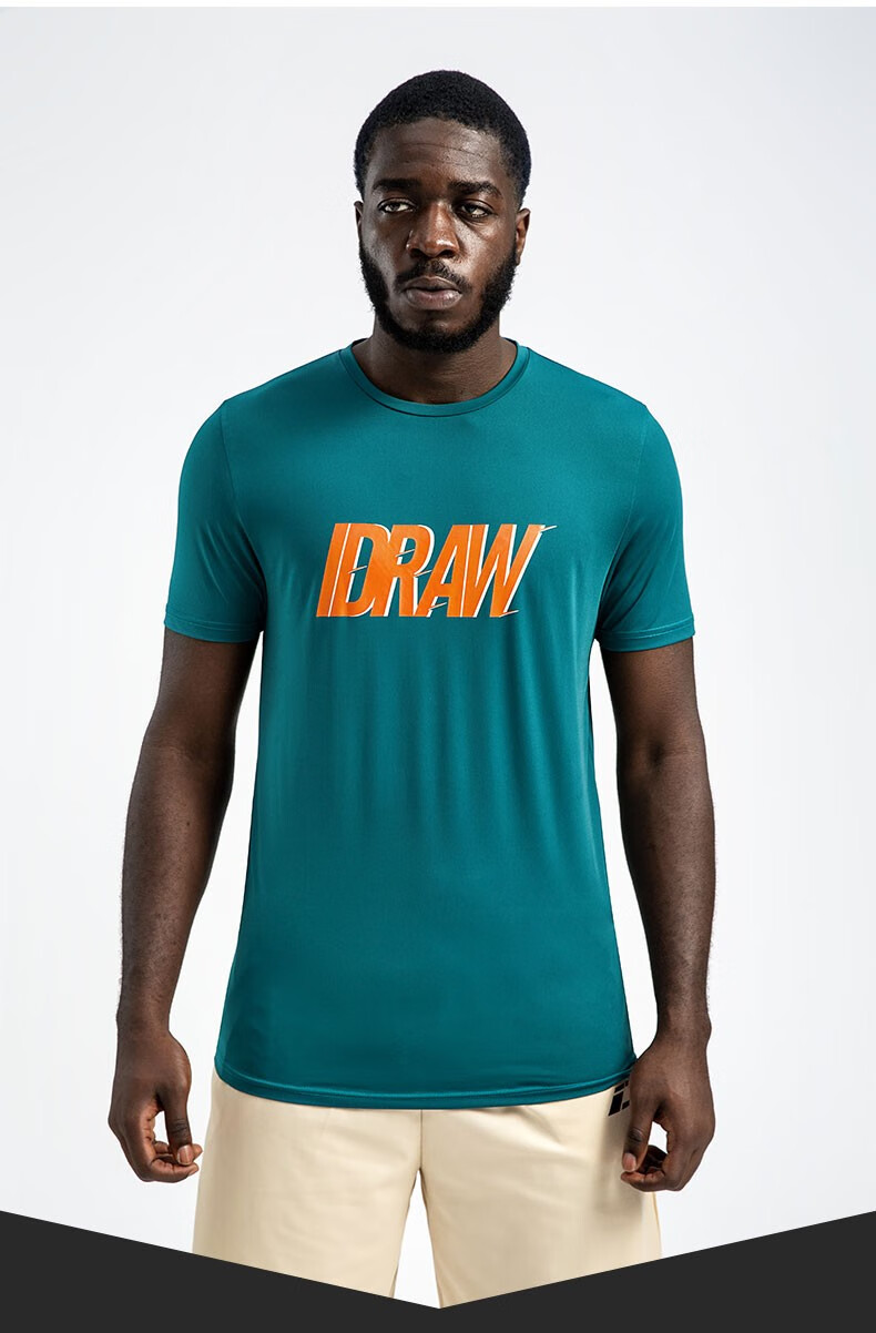 id定制idraw运动t恤男短袖polop衫圆领简约健身跑步训练上衣绿色2xl