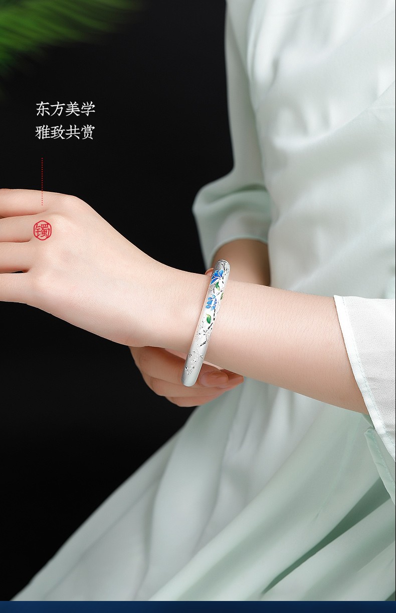 百年宝诚景泰蓝银手镯非遗传承古法手工银花丝高温烧蓝景泰蓝手镯女