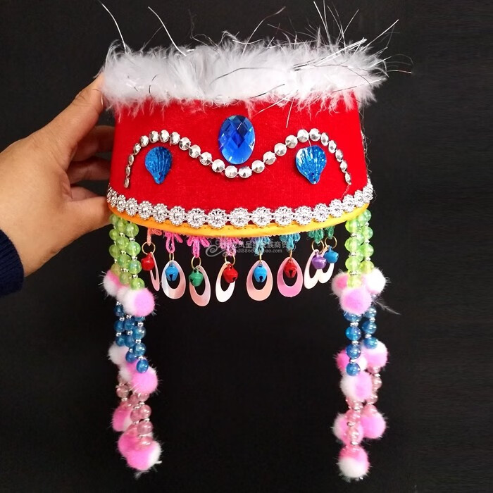 蒙古族帽子儿童妃帽少数民族舞蹈演出头饰帽子鹅女童蒙古公主帽红色