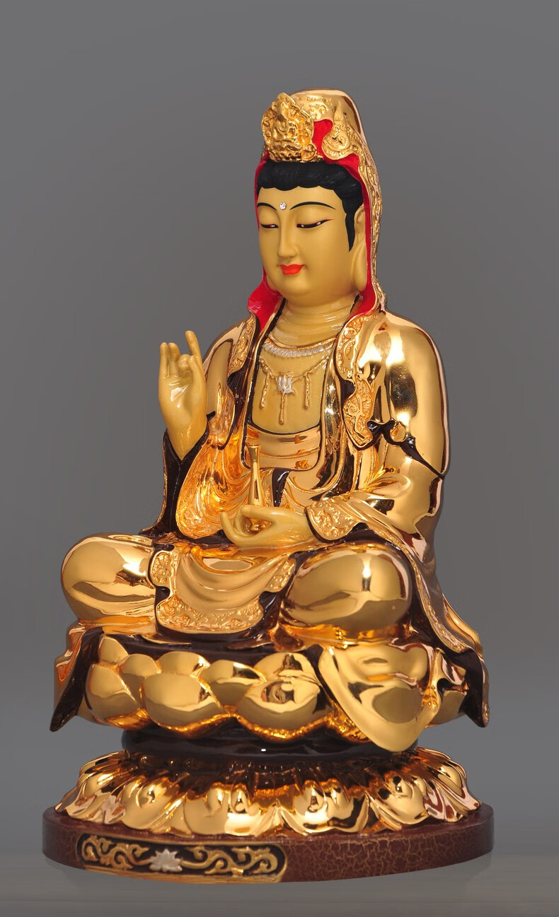 明班台湾全铜鎏金24k金观音摆件南海观世音佛像佛堂家用菩萨摆件办公