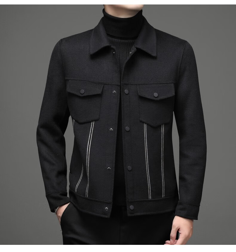 羊毛夹克男秋冬新款短款翻领双面呢潮流休闲夹克青年时尚秋装外套男