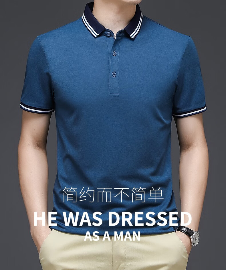 罗蒙品牌短袖t恤男纯色polo翻领衫男中青年夏季薄款商务休闲半袖t恤