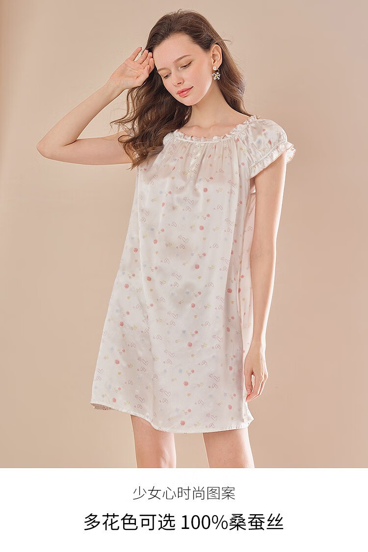 美标真丝睡裙女性感春夏100桑蚕丝公主短袖丝绸卡通公主睡衣家居服3