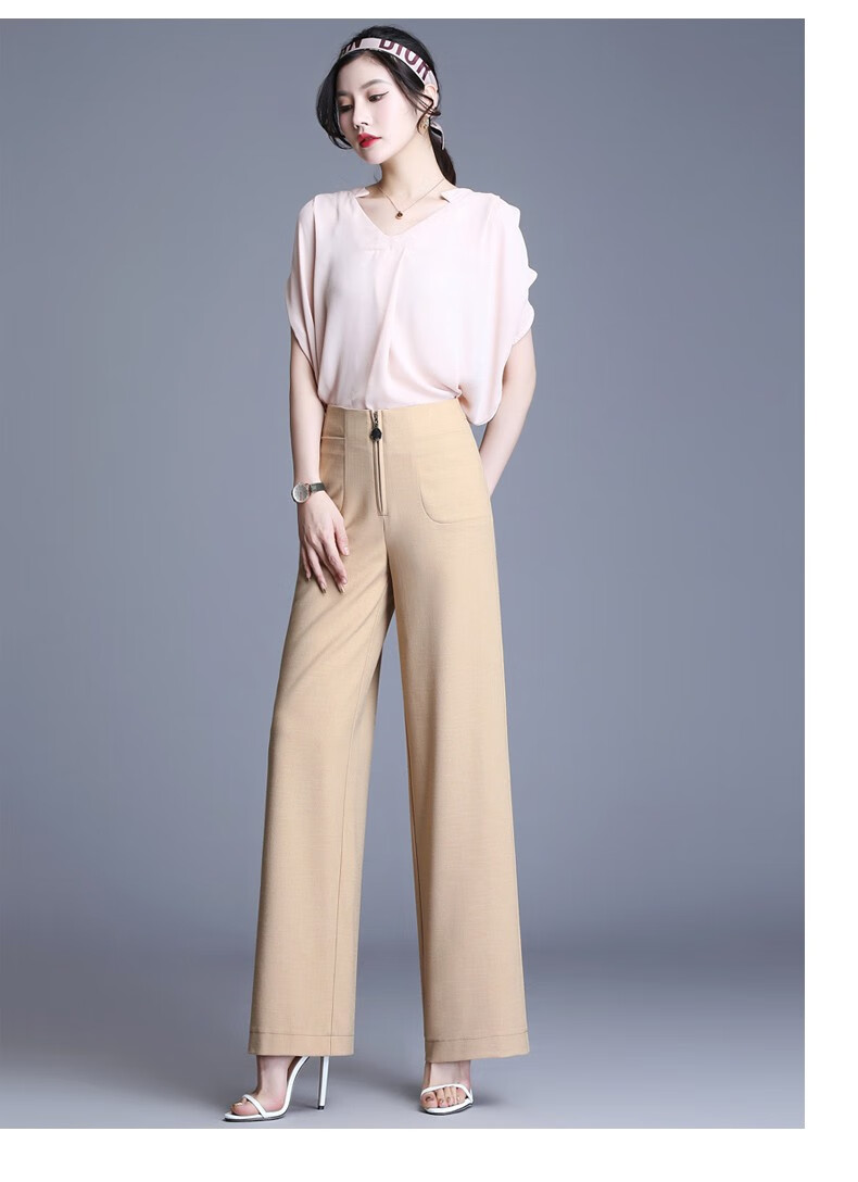 阔腿裤女高腰下坠垂感夏季薄款八分小个子8阔脚裤9天丝亚麻裤子薄yr