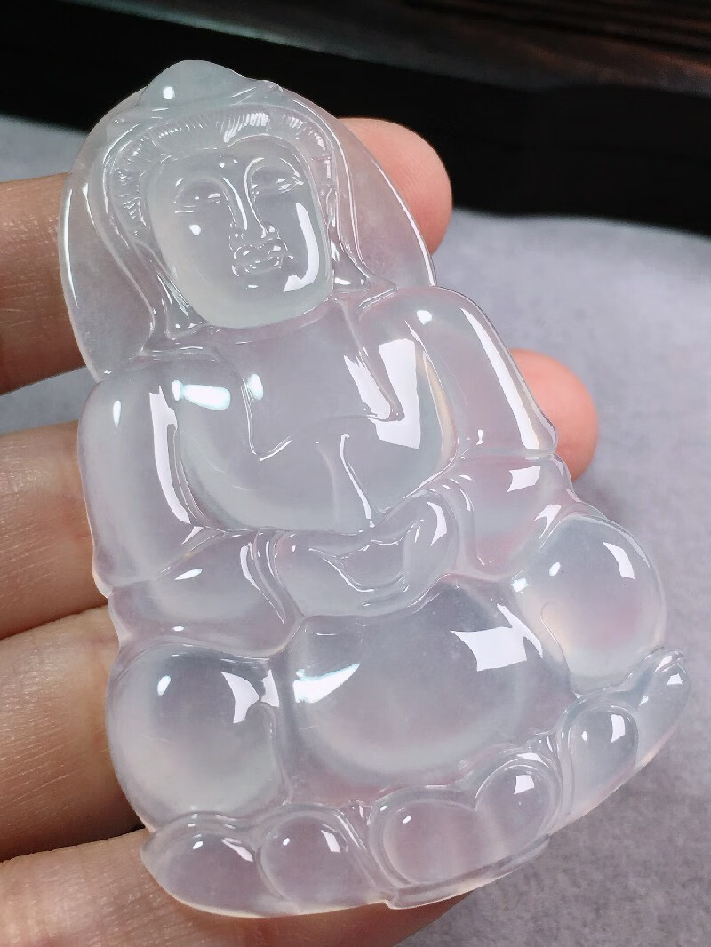 绿翠天成翡翠冰种白冰观音吊坠缅甸a货翡翠送礼送老公送男友生日礼物