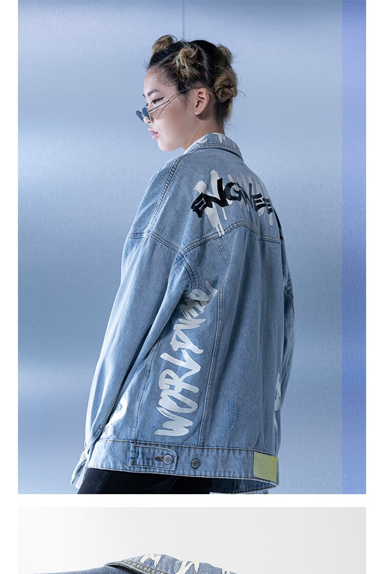 mishkanyc大眼球牛仔夹克涂鸦字母印花宽松外套男女情侣款美潮20aw