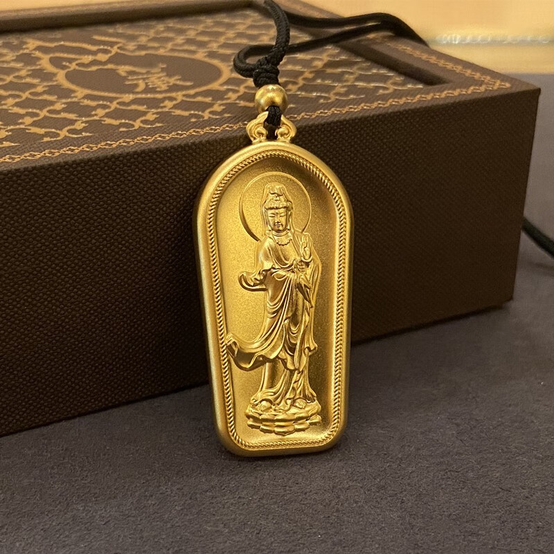 玺阅珠宝实心黄金观世音菩萨黄金吊坠男足金999古法心经莲花黄金佛牌