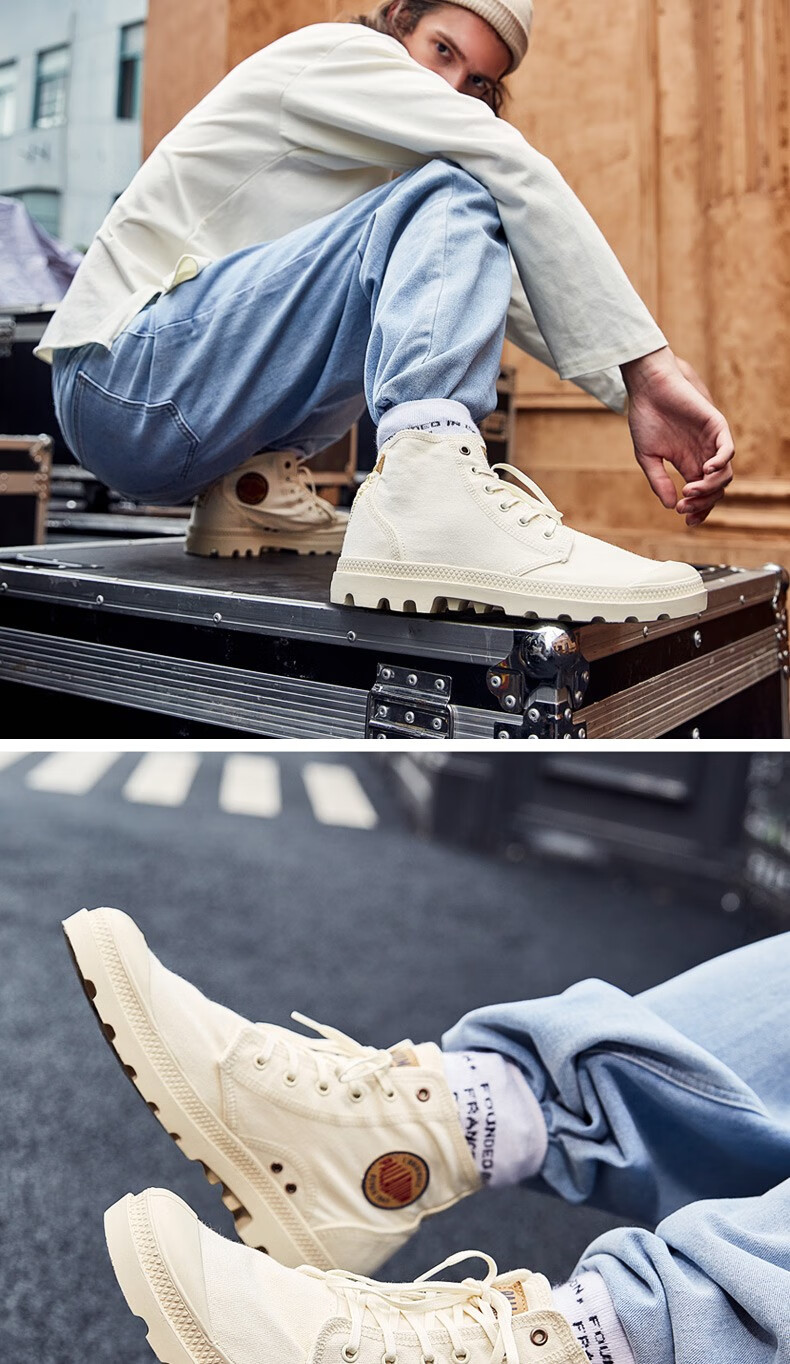 palladium帕拉丁男女高帮经典帆布鞋palladenim 76230-20ss 浅灰 36