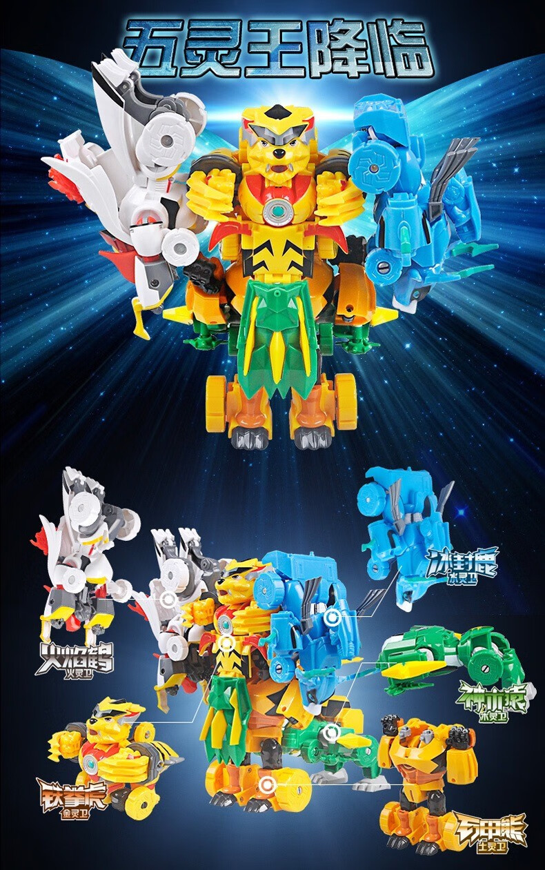 正版猪猪侠五灵卫铁拳虎合体五灵王玩具变形机器人之