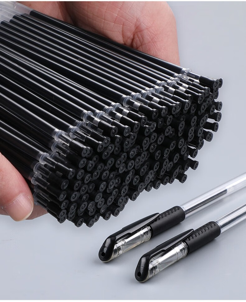 创易500支装中性笔芯05mm黑色子弹头水笔芯针管型红蓝色签字笔替芯