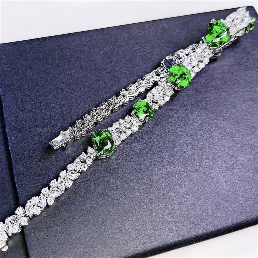 宥熙珠宝沙弗莱手链彩色宝石18k金镶嵌裸石1037克拉晶体通透附证书